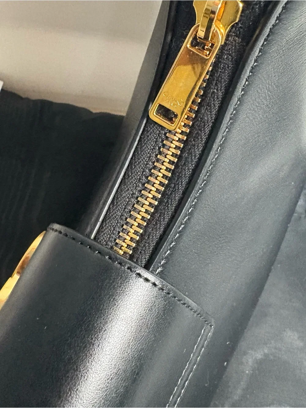Celine Black Leather Shoulder Bag with Gold Triomphe Emblem - Picture 9 of 12